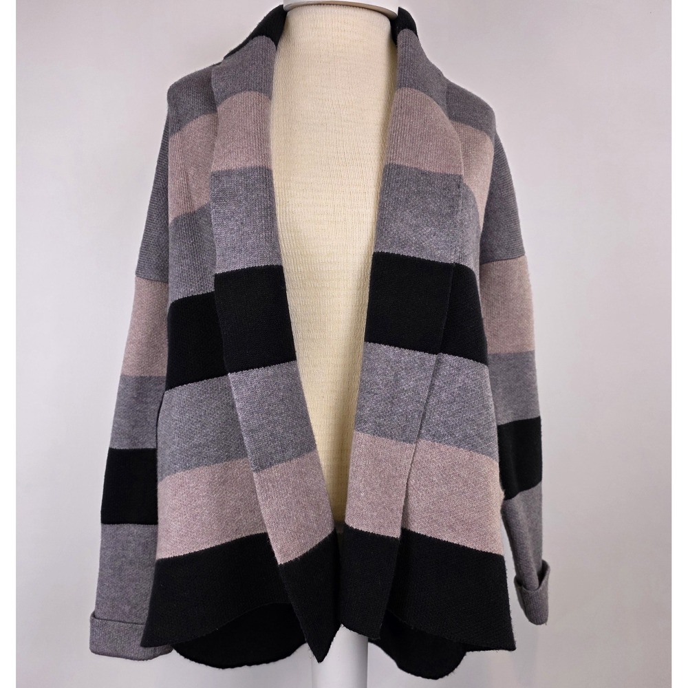 FATE Colorblock‎ Open Front Cardigan Black Gray Mauve Soft Knit Cozy Sweater...